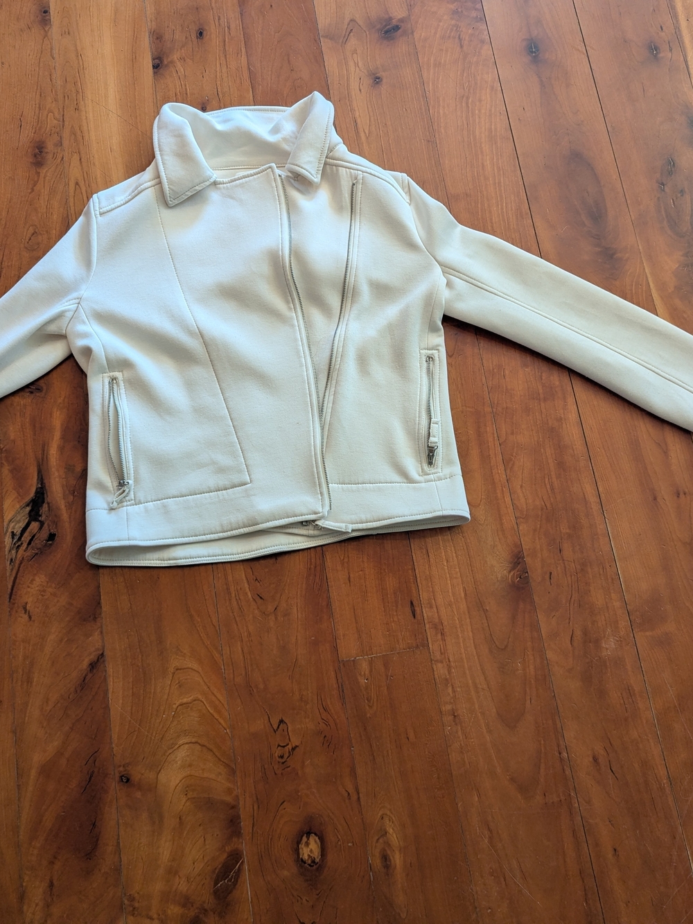 Max Studio Cream Asymmetrical Zip Moto Jacket